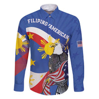 Personalized Filipino-American Family Matching Mermaid Dress and Hawaiian Shirt Philippines Coat Of Arms with Bald Eagle LT9 Dad's Shirt - Long Sleeve White - Polynesian Pride