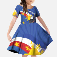 Personalized Filipino-American Family Matching Tank Maxi Dress and Hawaiian Shirt Philippines Coat Of Arms with Bald Eagle LT9 Daughter's Dress White - Polynesian Pride