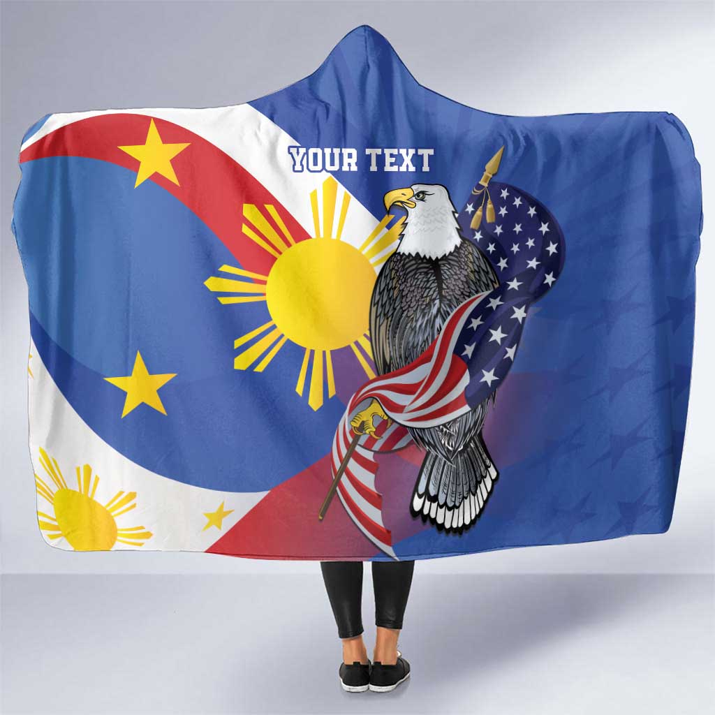 Personalized Filipino-American Hooded Blanket Philippines Coat Of Arms with Bald Eagle LT9 One Size White - Polynesian Pride