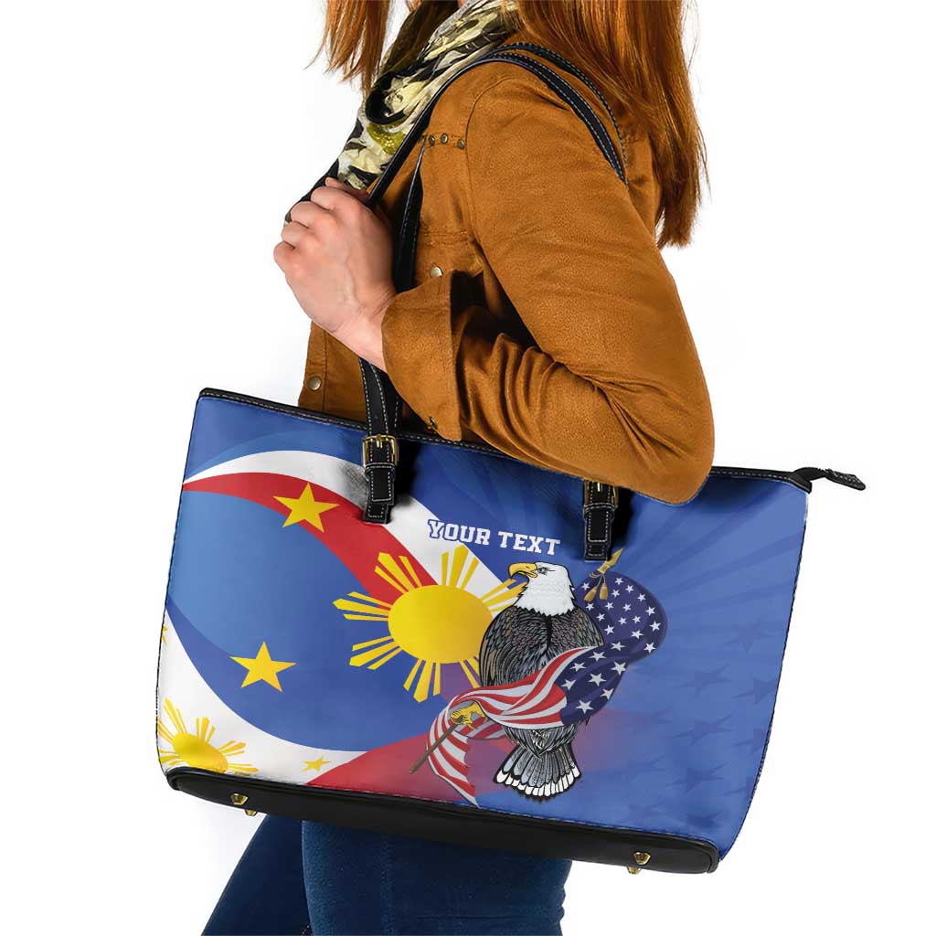 Personalized Filipino-American Leather Tote Bag Philippines Coat Of Arms with Bald Eagle LT9 White - Polynesian Pride