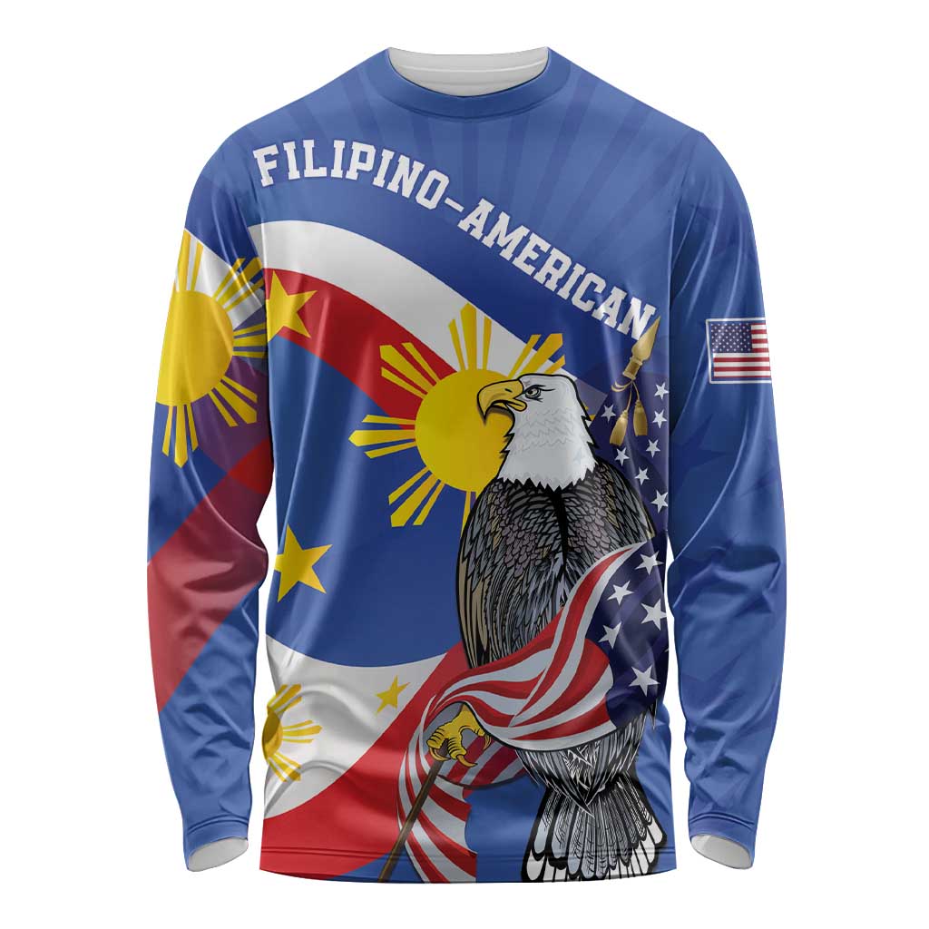 Personalized Filipino-American Long Sleeve Shirt Philippines Coat Of Arms with Bald Eagle LT9 Unisex White - Polynesian Pride