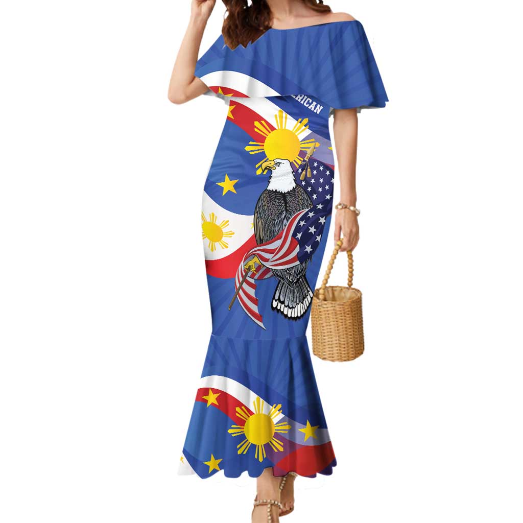 Personalized Filipino-American Mermaid Dress Philippines Coat Of Arms with Bald Eagle LT9 Women White - Polynesian Pride