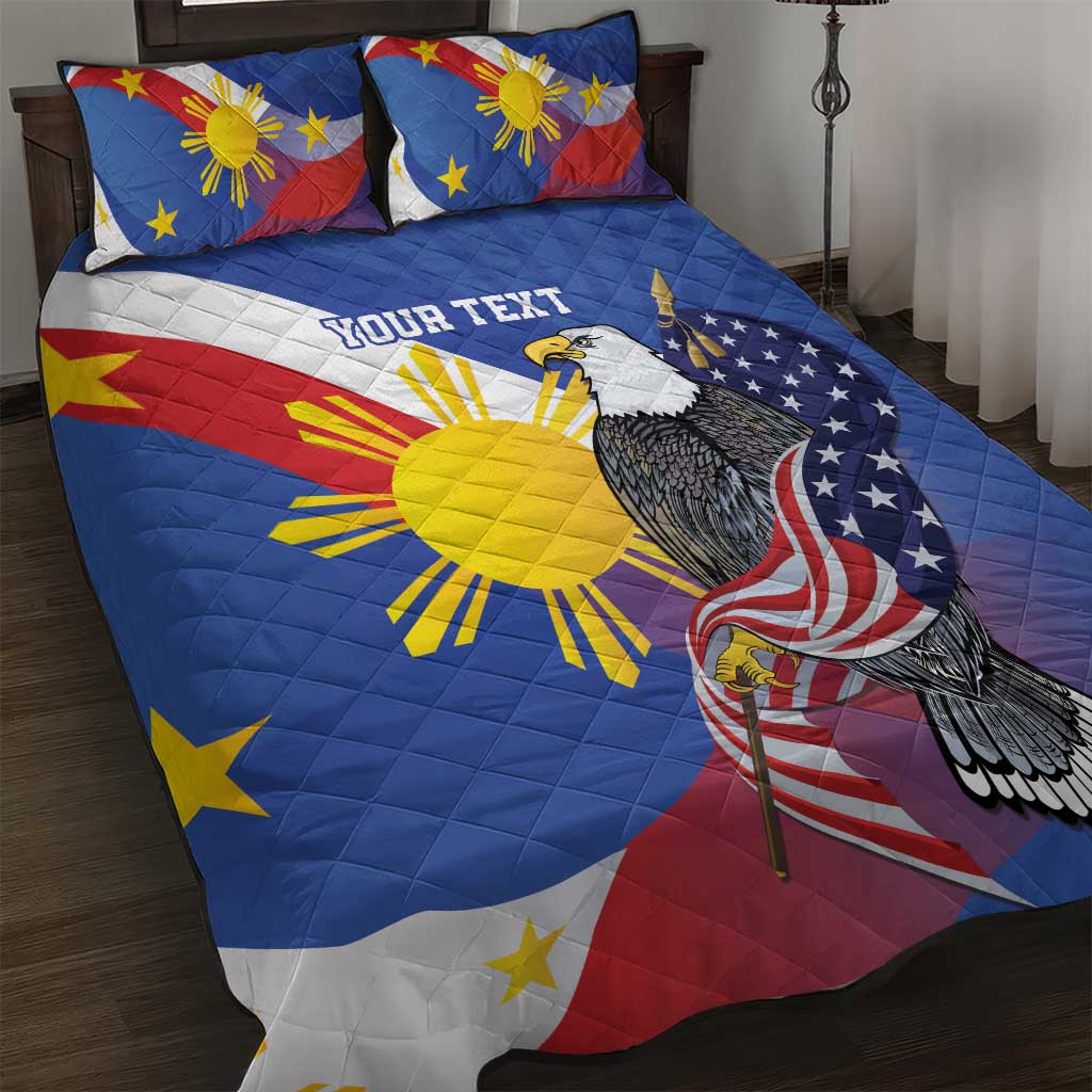 Personalized Filipino-American Quilt Bed Set Philippines Coat Of Arms with Bald Eagle LT9 White - Polynesian Pride