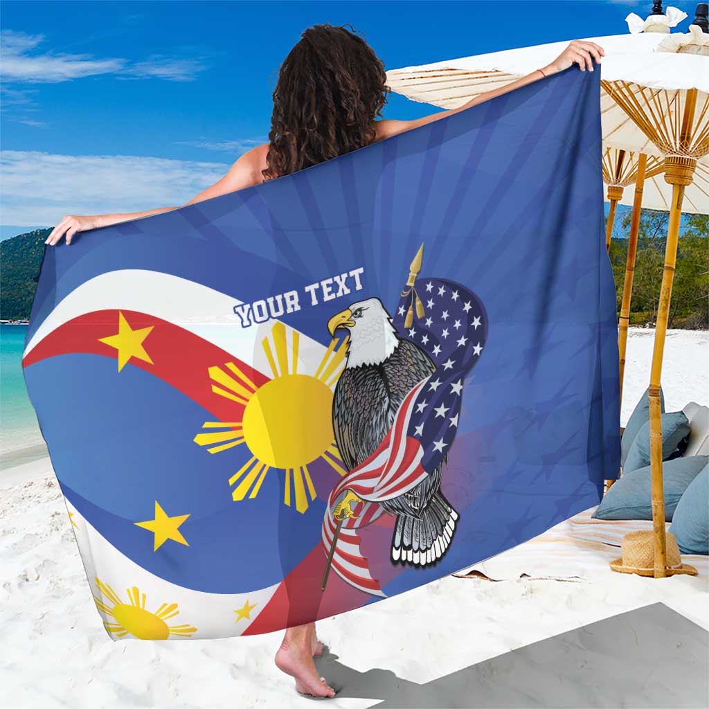 Personalized Filipino-American Sarong Philippines Coat Of Arms with Bald Eagle LT9 One Size 44 x 66 inches White - Polynesian Pride