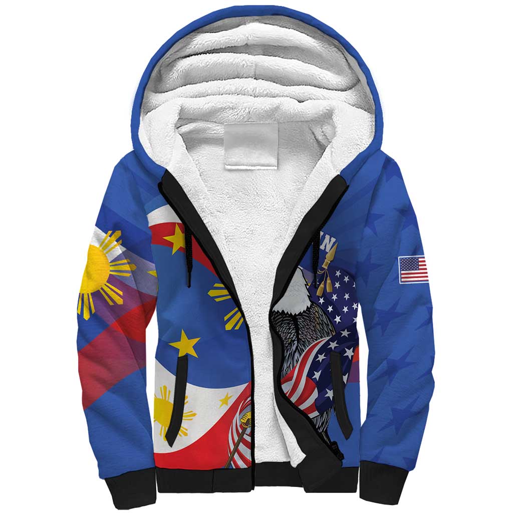 Personalized Filipino-American Sherpa Hoodie Philippines Coat Of Arms with Bald Eagle LT9 Unisex White - Polynesian Pride
