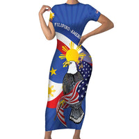 Personalized Filipino-American Short Sleeve Bodycon Dress Philippines Coat Of Arms with Bald Eagle LT9 Long Dress White - Polynesian Pride