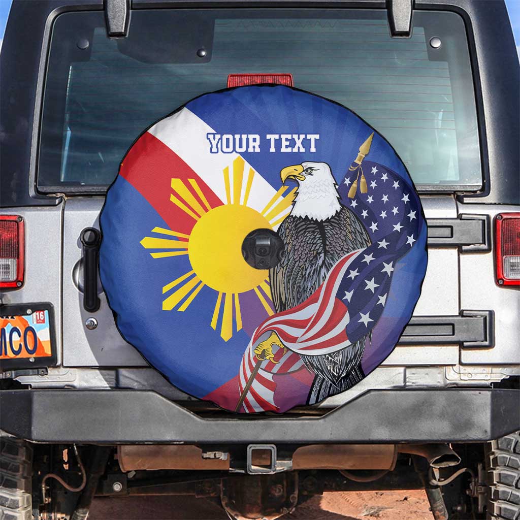 Personalized Filipino-American Spare Tire Cover Philippines Coat Of Arms with Bald Eagle LT9 White - Polynesian Pride