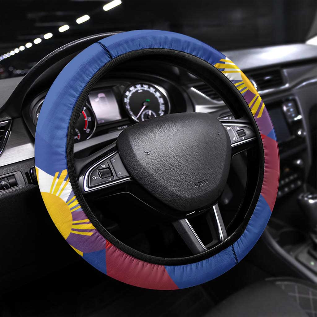 Filipino-American Steering Wheel Cover Philippines Coat Of Arms with Bald Eagle LT9 Universal Fit White - Polynesian Pride