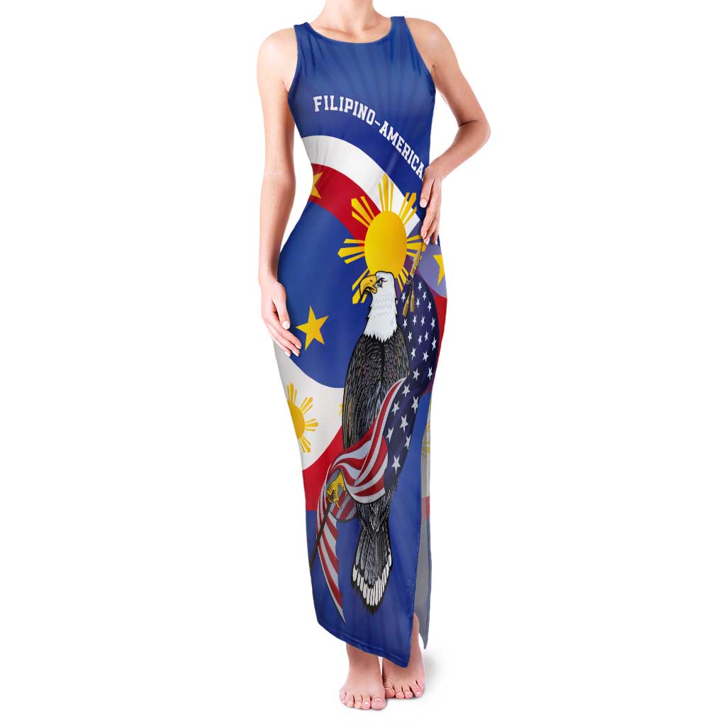 Personalized Filipino-American Tank Maxi Dress Philippines Coat Of Arms with Bald Eagle LT9 Women White - Polynesian Pride