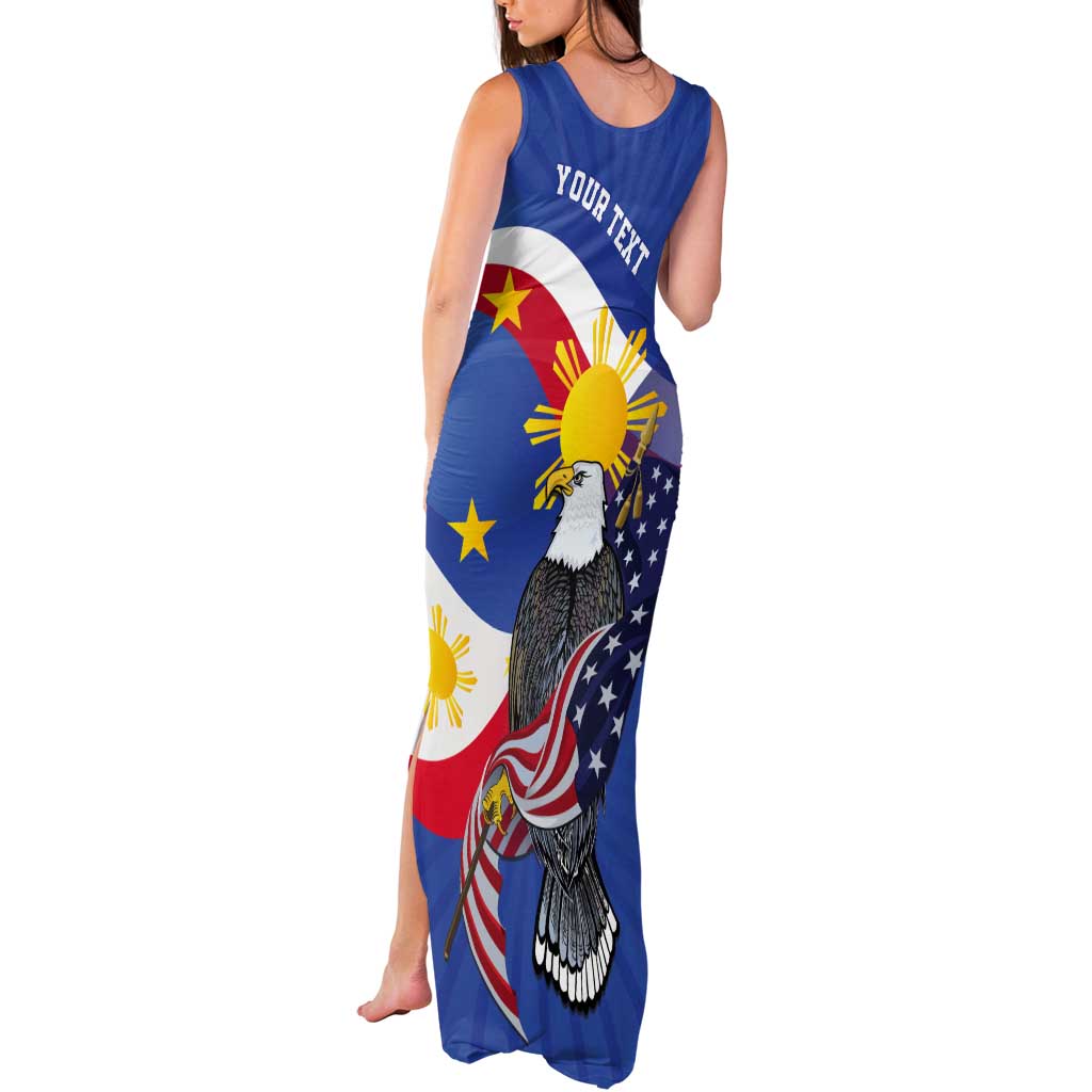 Personalized Filipino-American Tank Maxi Dress Philippines Coat Of Arms with Bald Eagle