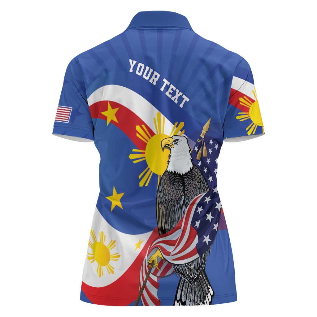 Personalized Filipino-American Women Polo Shirt Philippines Coat Of Arms with Bald Eagle