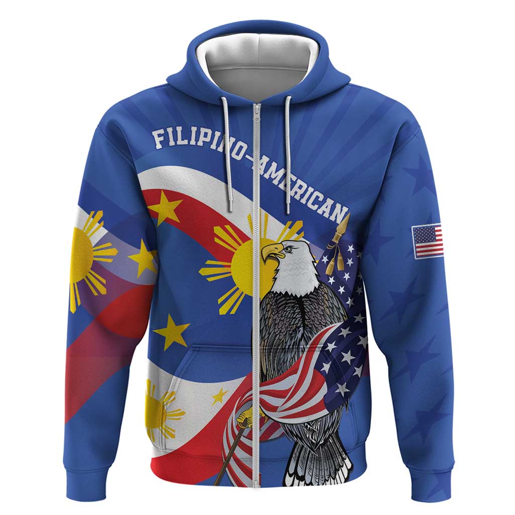 Personalized Filipino-American Zip Hoodie Philippines Coat Of Arms with Bald Eagle LT9 Zip Hoodie White - Polynesian Pride