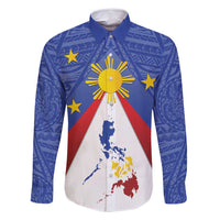 Personalized Pilipinas Eight-Rayed Sun Family Matching Mermaid Dress and Hawaiian Shirt Philippines Map With Polynesian Style LT9 Dad's Shirt - Long Sleeve Blue - Polynesian Pride
