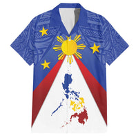 Personalized Pilipinas Eight-Rayed Sun Family Matching Off The Shoulder Long Sleeve Dress and Hawaiian Shirt Philippines Map With Polynesian Style LT9 Dad's Shirt - Short Sleeve Blue - Polynesian Pride