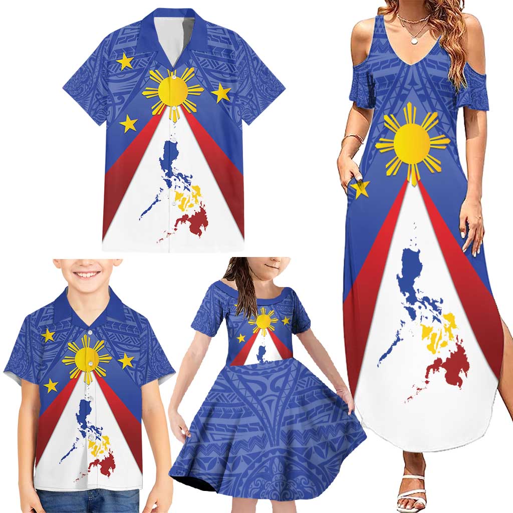 Personalized Pilipinas Eight-Rayed Sun Family Matching Summer Maxi Dress and Hawaiian Shirt Philippines Map With Polynesian Style LT9 - Polynesian Pride