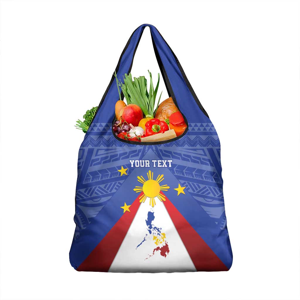 Personalized Pilipinas Eight-Rayed Sun Grocery Bag Philippines Map With Polynesian Style LT9 1-pack One Size Blue - Polynesian Pride