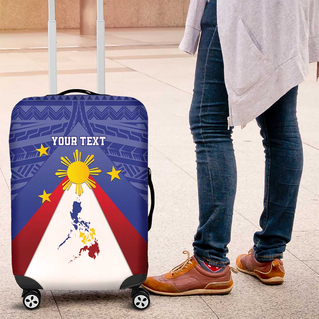 Personalized Pilipinas Eight-Rayed Sun Luggage Cover Philippines Map With Polynesian Style LT9 Blue - Polynesian Pride
