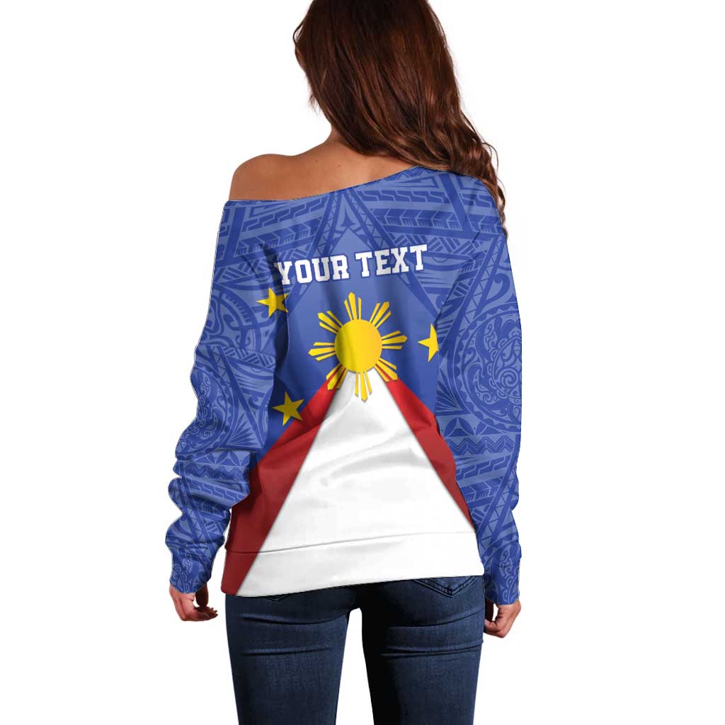 Personalized Pilipinas Eight-Rayed Sun Off Shoulder Sweater Philippines Map With Polynesian Style