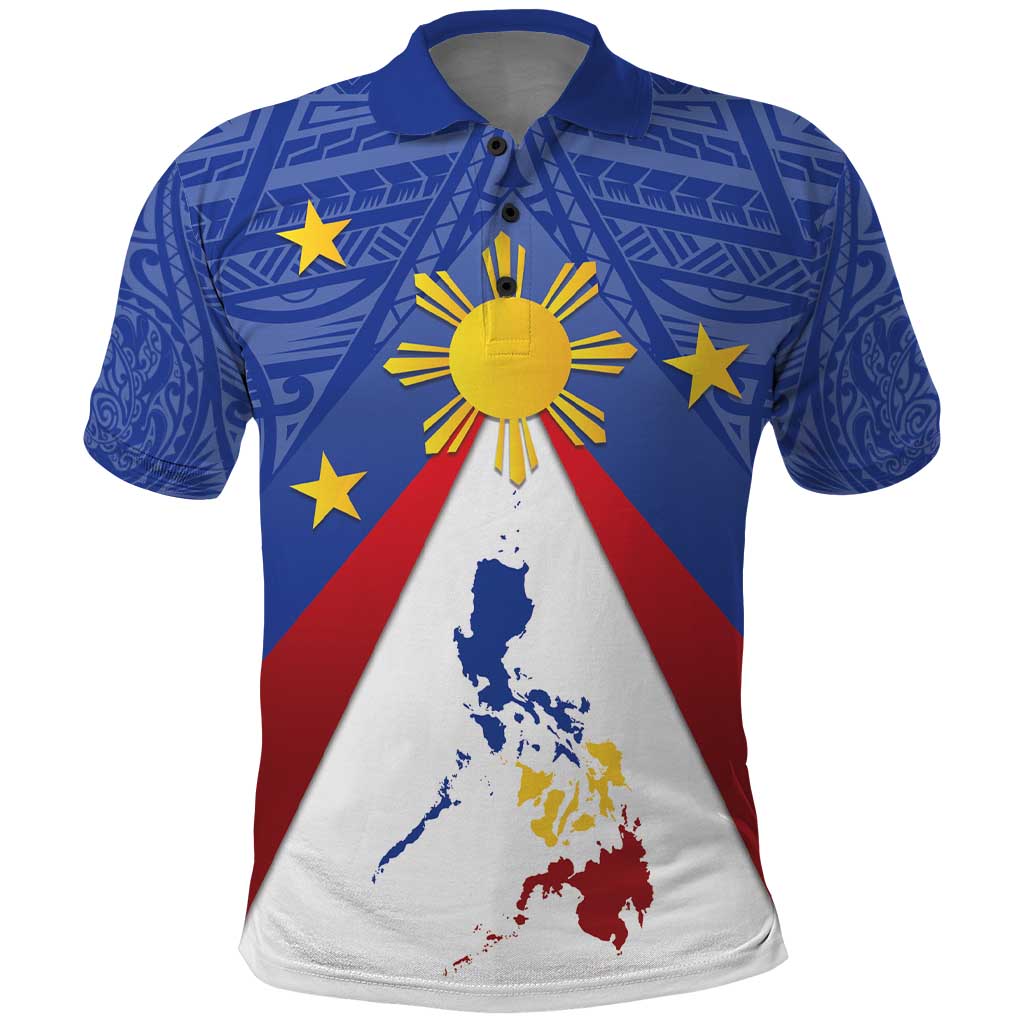 Personalized Pilipinas Eight-Rayed Sun Polo Shirt Philippines Map With Polynesian Style