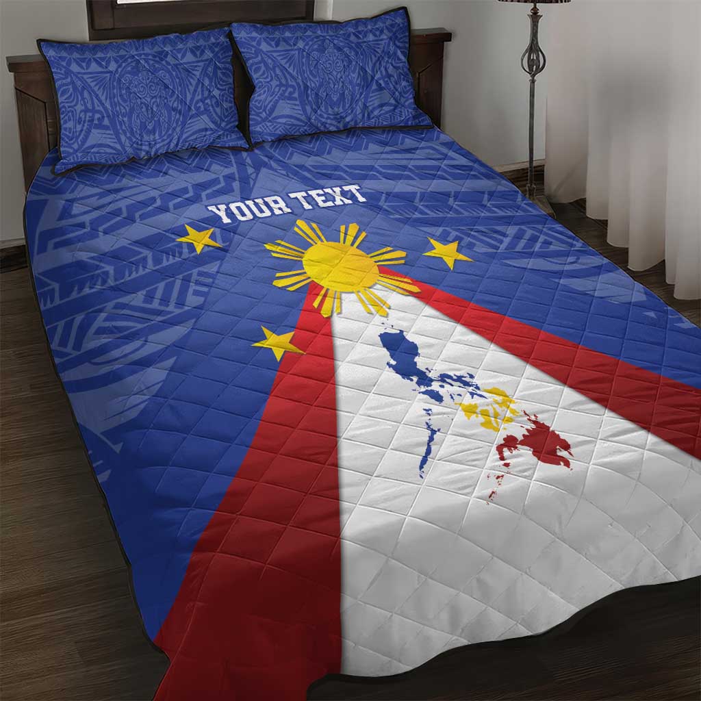 Personalized Pilipinas Eight-Rayed Sun Quilt Bed Set Philippines Map With Polynesian Style LT9 Blue - Polynesian Pride