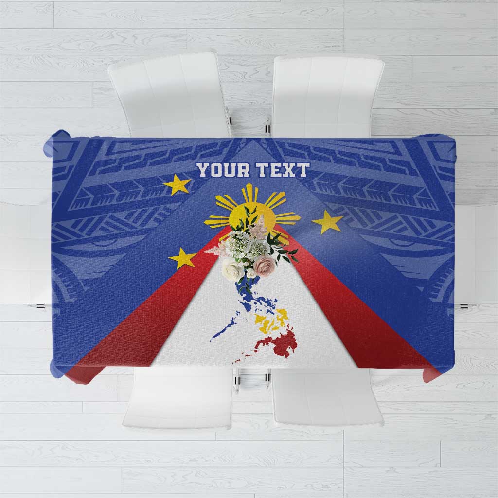 Personalized Pilipinas Eight-Rayed Sun Tablecloth Philippines Map With Polynesian Style LT9 Blue - Polynesian Pride