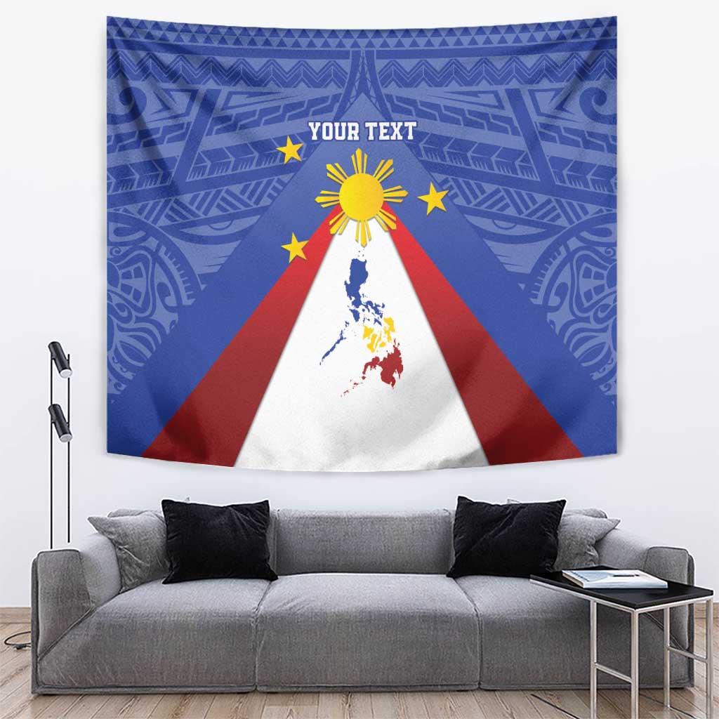 Personalized Pilipinas Eight-Rayed Sun Tapestry Philippines Map With Polynesian Style LT9 Blue - Polynesian Pride