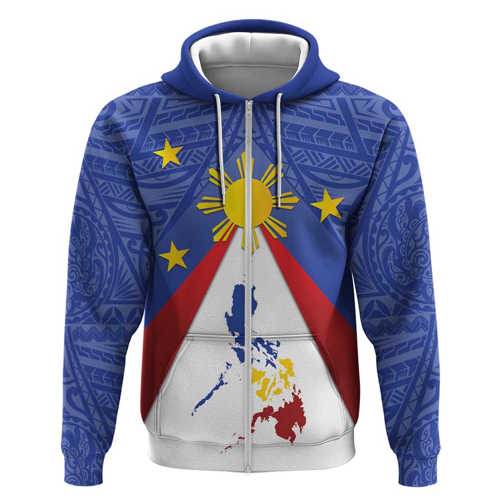 Personalized Pilipinas Eight-Rayed Sun Zip Hoodie Philippines Map With Polynesian Style LT9 Zip Hoodie Blue - Polynesian Pride