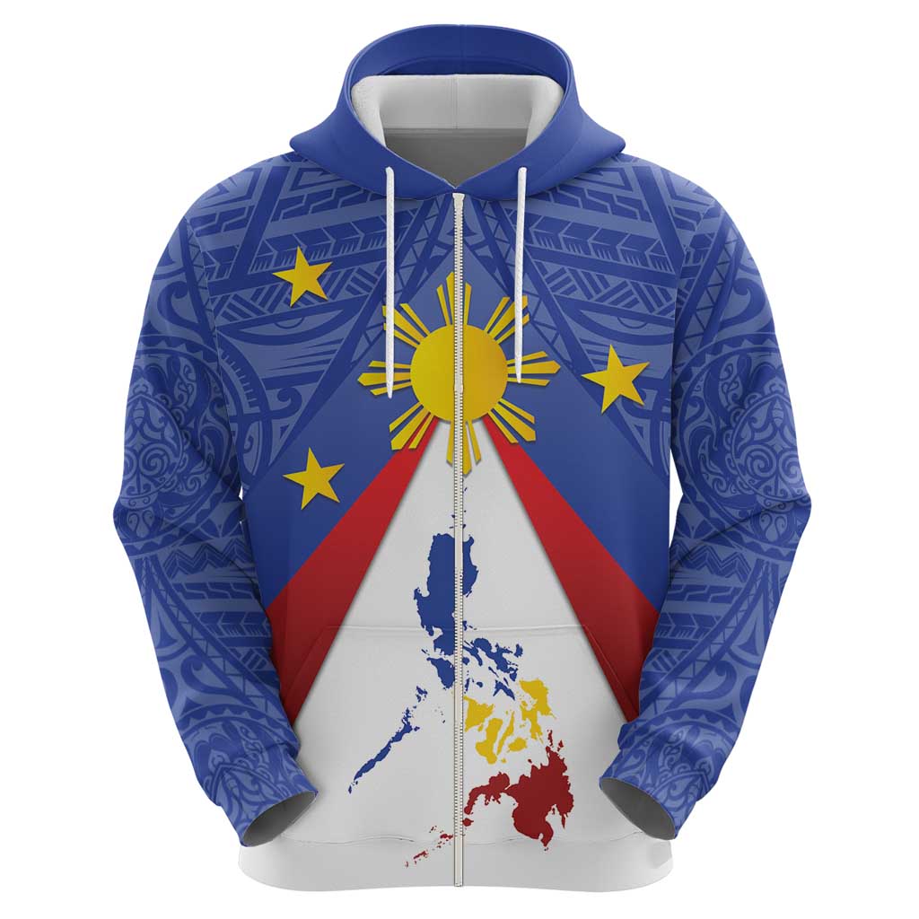Personalized Pilipinas Eight-Rayed Sun Zip Hoodie Philippines Map With Polynesian Style LT9 - Polynesian Pride