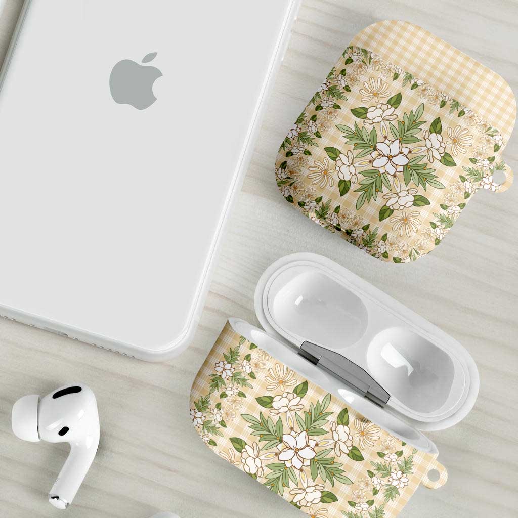Squares Maile Leaf AirPods Case Beige Palaka Hawaiian Quilt Pattern - Polynesian Pride
