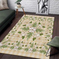 Squares Maile Leaf Area Rug Beige Palaka Hawaiian Quilt Pattern - Polynesian Pride
