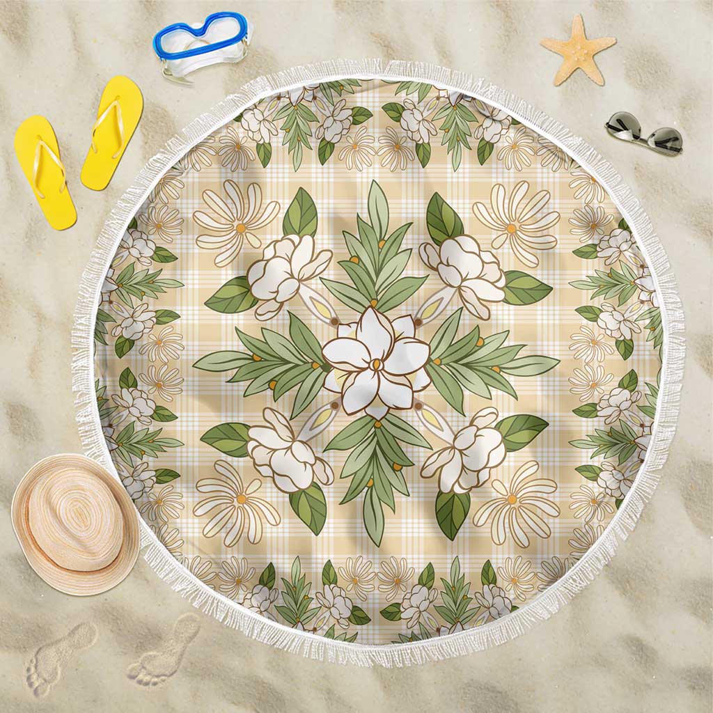 Squares Maile Leaf Beach Blanket Beige Palaka Hawaiian Quilt Pattern - Polynesian Pride