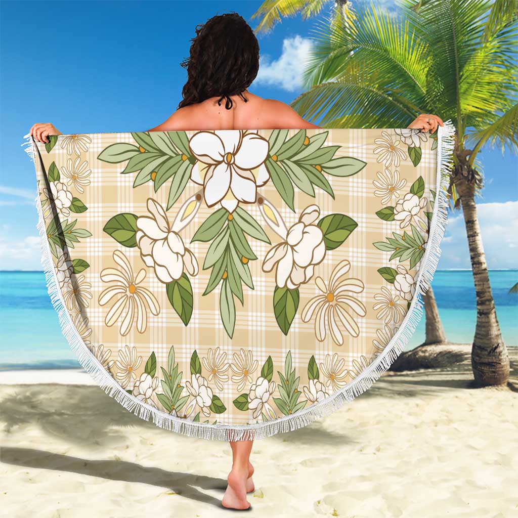 Squares Maile Leaf Beach Blanket Beige Palaka Hawaiian Quilt Pattern - Polynesian Pride