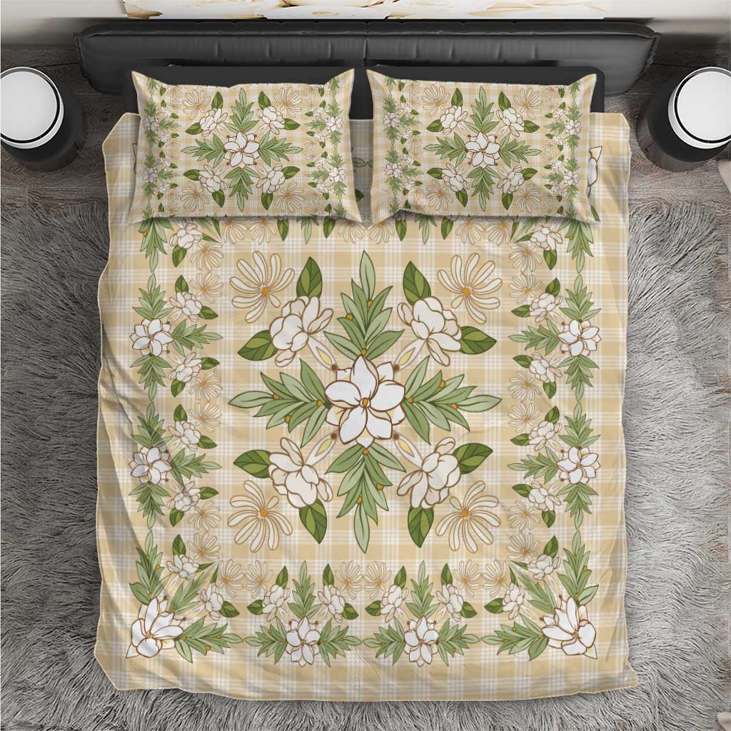 Squares Maile Leaf Bedding Set Beige Palaka Hawaiian Quilt Pattern - Polynesian Pride