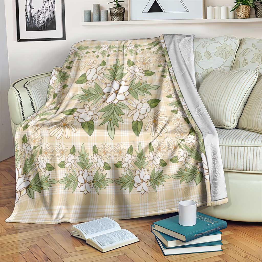 Squares Maile Leaf Blanket Beige Palaka Hawaiian Quilt Pattern - Polynesian Pride