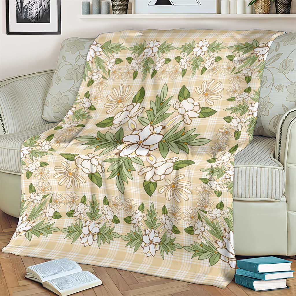 Squares Maile Leaf Blanket Beige Palaka Hawaiian Quilt Pattern - Polynesian Pride