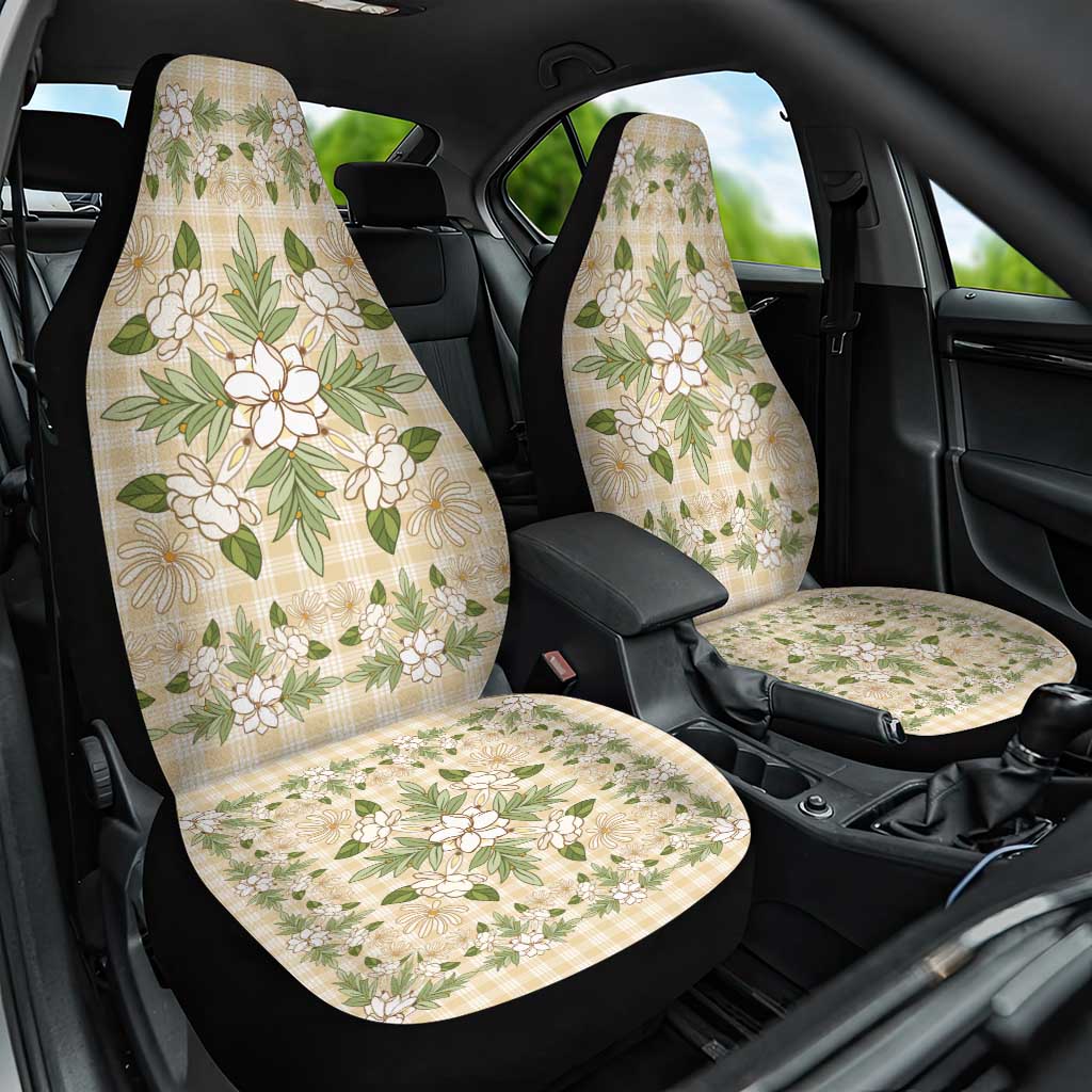 Squares Maile Leaf Car Seat Cover Beige Palaka Hawaiian Quilt Pattern - Polynesian Pride