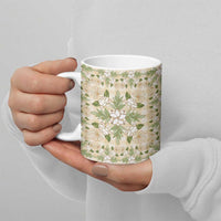 Squares Maile Leaf Ceramic Mug Beige Palaka Hawaiian Quilt Pattern - Polynesian Pride