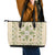 Squares Maile Leaf Leather Tote Bag Beige Palaka Hawaiian Quilt Pattern - Polynesian Pride