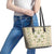 Squares Maile Leaf Leather Tote Bag Beige Palaka Hawaiian Quilt Pattern - Polynesian Pride