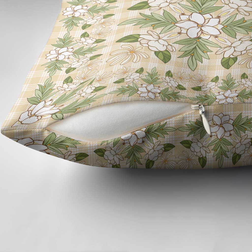 Squares Maile Leaf Pillow Cover Beige Palaka Hawaiian Quilt Pattern - Polynesian Pride