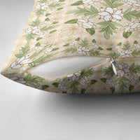 Squares Maile Leaf Pillow Cover Beige Palaka Hawaiian Quilt Pattern - Polynesian Pride