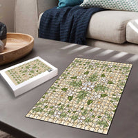 Squares Maile Leaf Puzzle Beige Palaka Hawaiian Quilt Pattern - Polynesian Pride