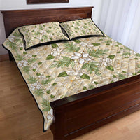 Squares Maile Leaf Quilt Bed Set Beige Palaka Hawaiian Quilt Pattern - Polynesian Pride
