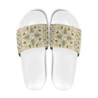 Squares Maile Leaf Slide Sandals Beige Palaka Hawaiian Quilt Pattern - Polynesian Pride