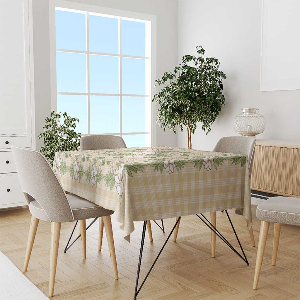 Squares Maile Leaf Tablecloth Beige Palaka Hawaiian Quilt Pattern - Polynesian Pride