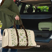 Squares Maile Leaf Travel Bag Beige Palaka Hawaiian Quilt Pattern - Polynesian Pride