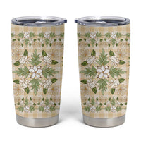 Squares Maile Leaf Tumbler Cup Beige Palaka Hawaiian Quilt Pattern - Polynesian Pride