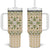 Squares Maile Leaf Tumbler With Handle Beige Palaka Hawaiian Quilt Pattern - Polynesian Pride