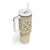 Squares Maile Leaf Tumbler With Handle Beige Palaka Hawaiian Quilt Pattern - Polynesian Pride