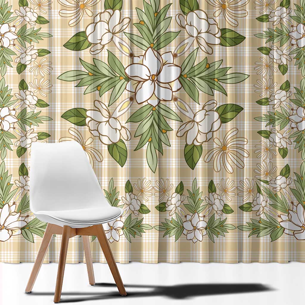 Squares Maile Leaf Window Curtain Beige Palaka Hawaiian Quilt Pattern - Polynesian Pride
